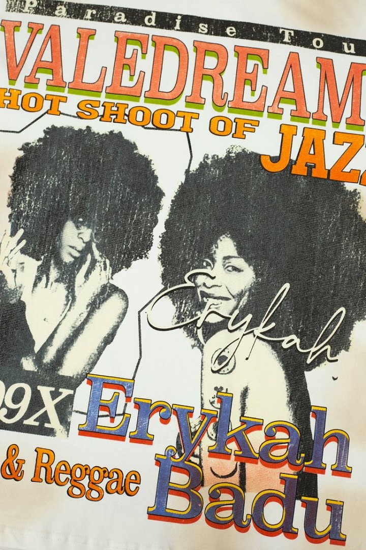 Retro Erykah Badu Paradise Tour Jazz Reggae Print Tee Oversized Hip‑Hop Streetwear T‑Shirt for Men