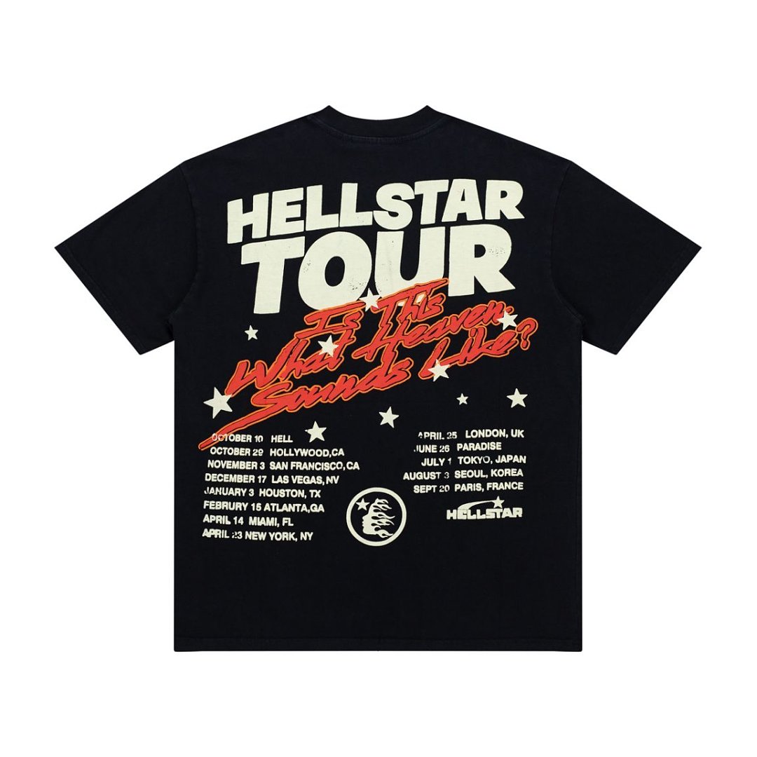 Vintage Black Orange Star Tour Print Short‑Sleeve Loose Street‑Wear Tee