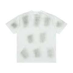 Men White Smudge‑Wash Cross Print T‑Shirt Loose Fit Retro Street Short Sleeve Top