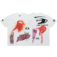 White Dual‑Sided Abstract Splash Graphic Oversized Street‑Wear T‑Shirt