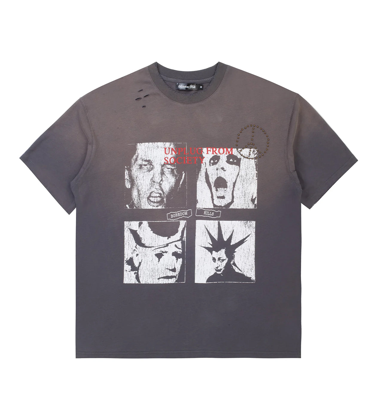 Boredom Kills Scream Studded Tee Grey