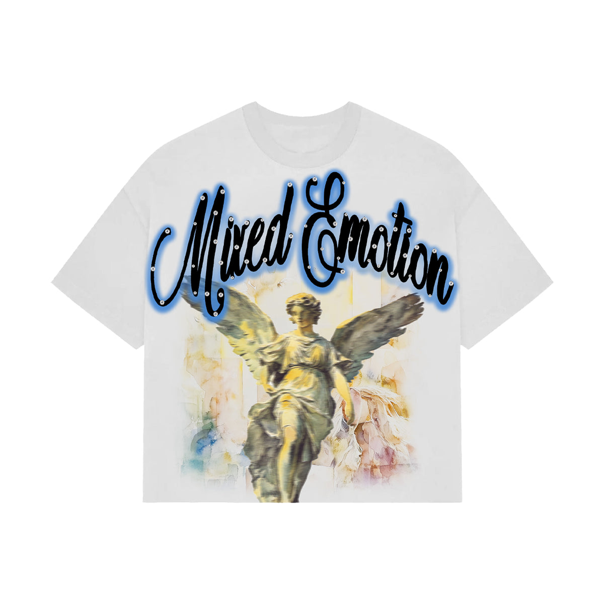 Blue “Rhinestone” Cropped Shirt
