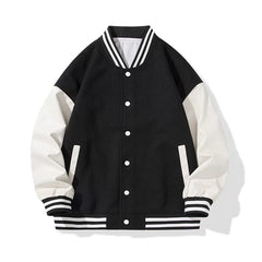 Black and White Color‑Block Varsity Jacket