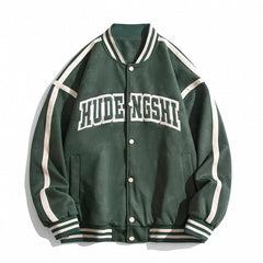 Dark Green Letter Embroidered Varsity Jacket