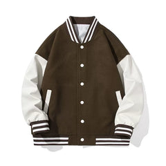 Brown Color‑Block Varsity Jacket