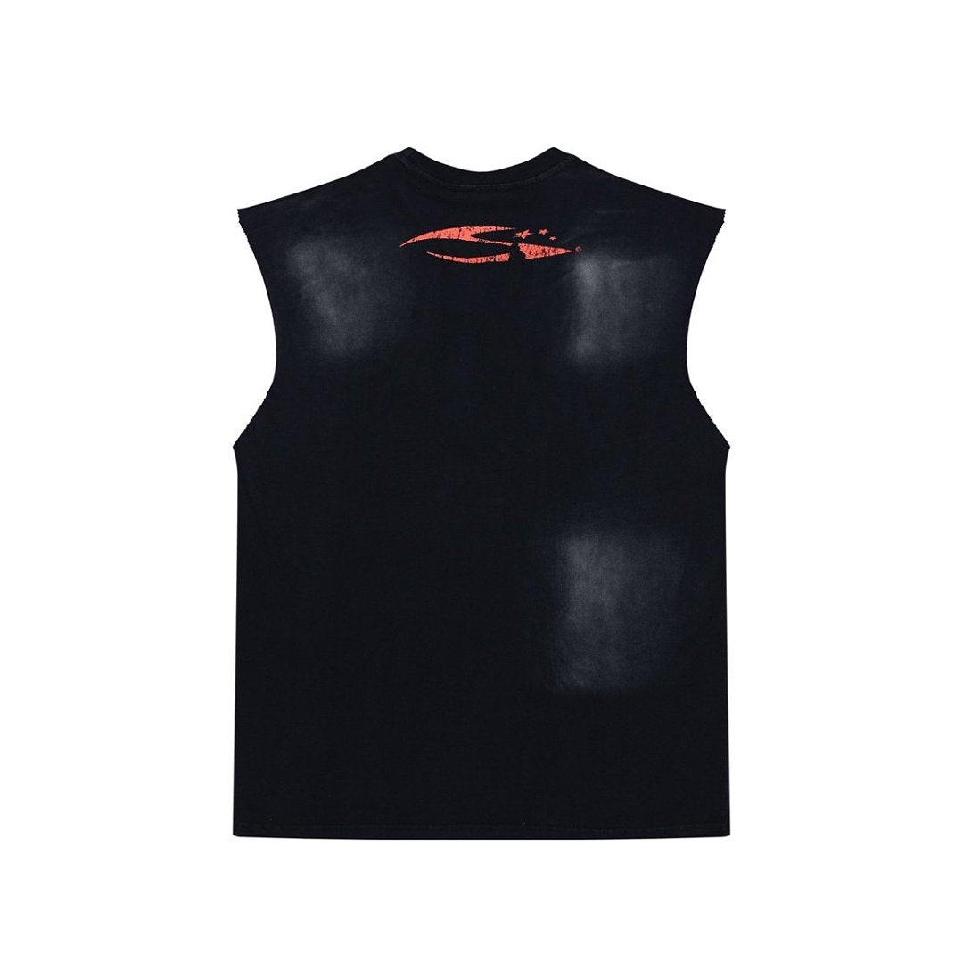 Holy State Retro Character Graphic Double‑Sided Vintage Black Sleeveless Tank Top