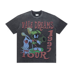 Retro Black Washed Vale Dreams 1997 Tour Cartoon Tee Oversized Underground Streetwear T‑Shirt