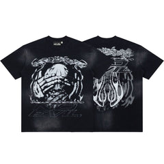Retro Gothic Skull Art Print Short‑Sleeve Loose Fit Men’s Tee