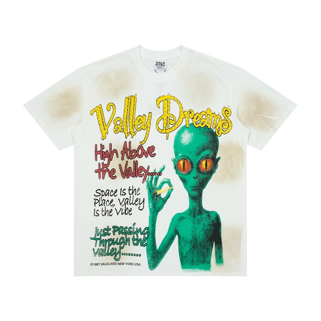 Nova Grave Valley Dream Alien Rhinestone Vintage Graphic Oversized T‑Shirt Men Streetwear Tee