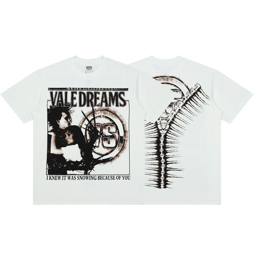 Nova Grave Vale Dreams Edward Scissorhands Retro Movie Poster Graphic Oversized White T‑Shirt Men Streetwear Tee