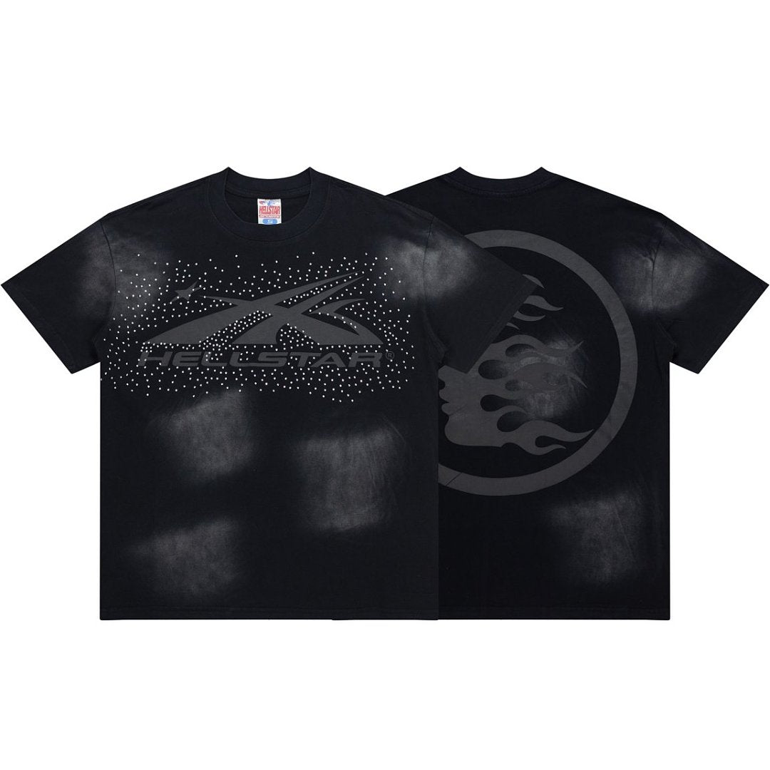 Dark Wash Shadow Print Short Sleeve Street‑Wear Crew Neck Tee