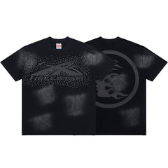 Dark Wash Shadow Print Short Sleeve Street‑Wear Crew Neck Tee
