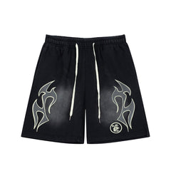 Retro Distressed Flame Graphic Casual Summer Street Shorts