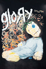 Retro Faded Washed Glory Doll Skull Graphic Tee Oversized Y2K Streetwear T‑Shirt for Men