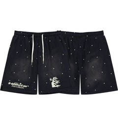 Retro Distressed Star Print Elastic Waist Loose‑Fit Men’s Casual Shorts
