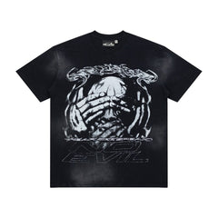 Retro Gothic Skull Art Print Short‑Sleeve Loose Fit Men’s Tee