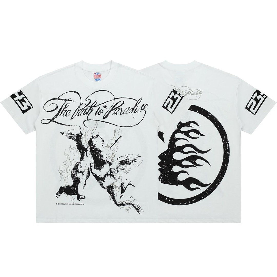 Vintage Sketch Figure & Symbol Graphic Double‑Sided Casual T‑Shirt