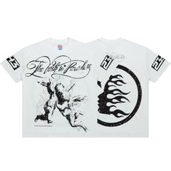 Vintage Sketch Figure & Symbol Graphic Double‑Sided Casual T‑Shirt