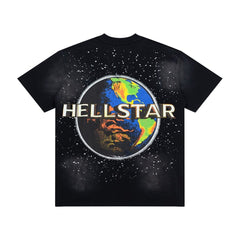 Retro Space Planet Print Distressed Short Sleeve Street Tee