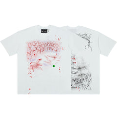 Grunge Abstract Blood Splatter Art Graphic Tee Oversized Y2K Streetwear T‑Shirt for Men