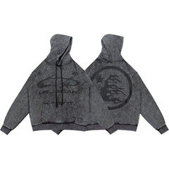 Street Style Distressed Wash Graphic Full Zip Hooded Jacket