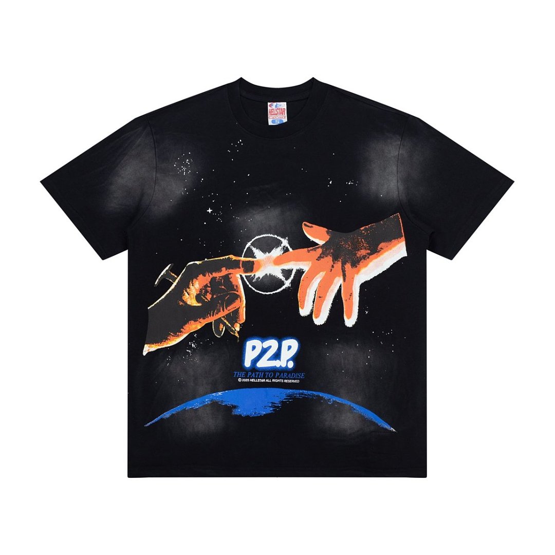 Retro Space Planet Print Distressed Short Sleeve Street Tee