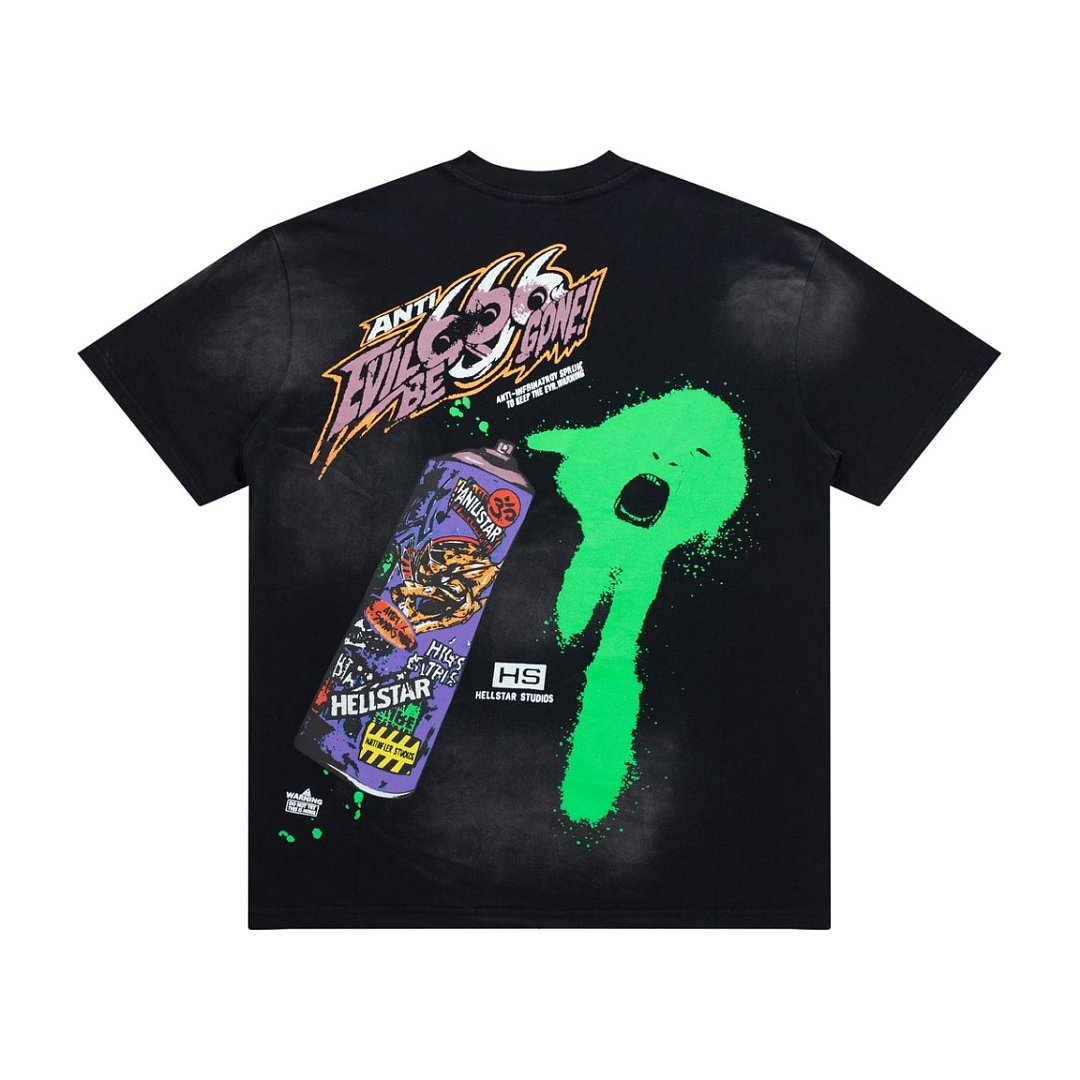 Vintage Black Spray‑Can Graphic Short Sleeve Street‑Wear T‑Shirt