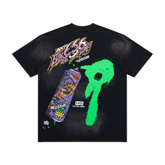 Vintage Black Spray‑Can Graphic Short Sleeve Street‑Wear T‑Shirt