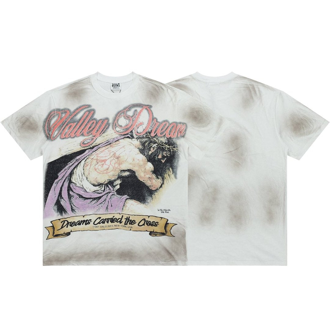 Street style faded tie-dye pattern short-sleeved T-shirt