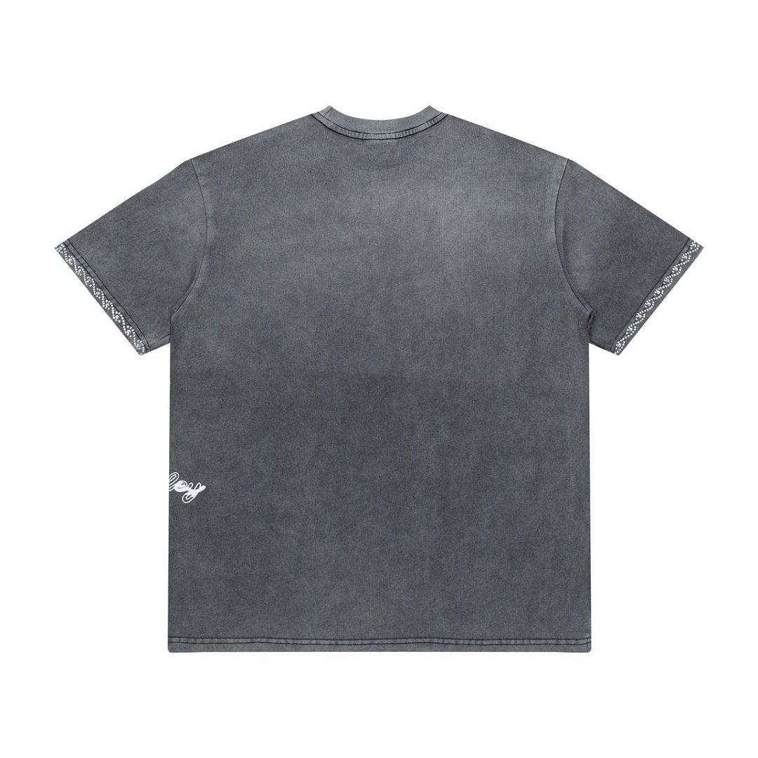 Retro Washed Bling Cross Graphic Tee Oversized Gothic Underground Streetwear T‑Shirt