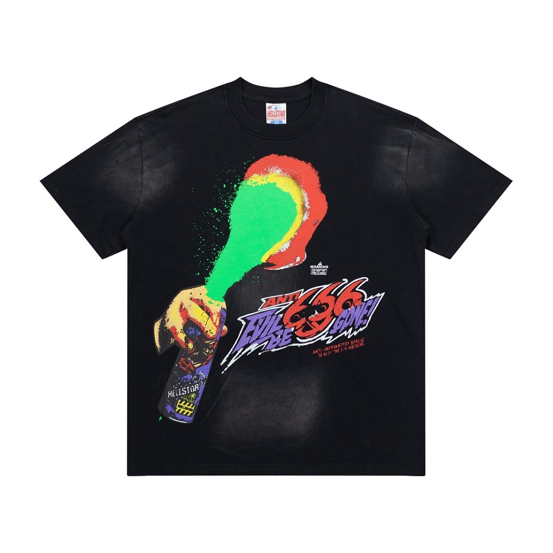 Vintage Black Spray‑Can Graphic Short Sleeve Street‑Wear T‑Shirt