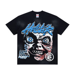 Black Dual‑Sided Horror Graphic Oversized Street‑Wear Short Sleeve T‑Shirt