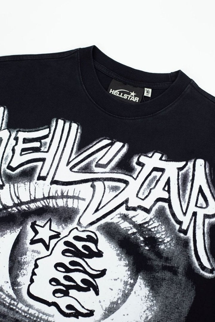 Vintage Black Bleached Star‑Flame Print Short‑Sleeve Loose Men’s Tee