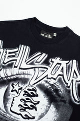 Vintage Black Bleached Star‑Flame Print Short‑Sleeve Loose Men’s Tee